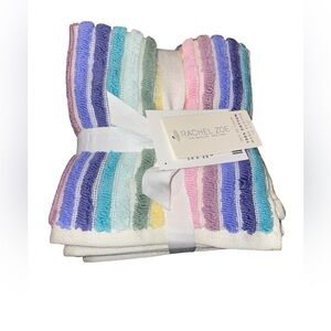 Rachel Zoe Pastel Rainbow Stripes Multicolored Washcloth Set Of 4 NWT
